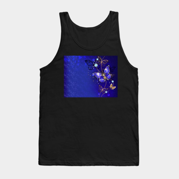 Blue Background with Sapphire Butterfly Tank Top by Blackmoon9